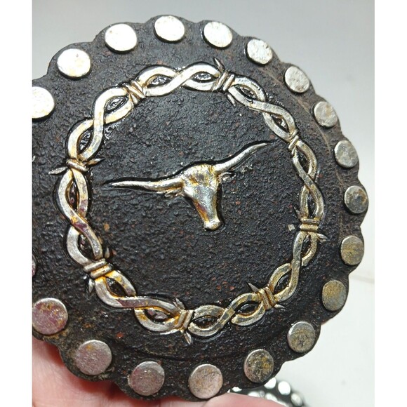 Western Set of 4 Coasters Longhorn Barbed Wire Belt Look Holder Leather Look - Picture 3 of 11